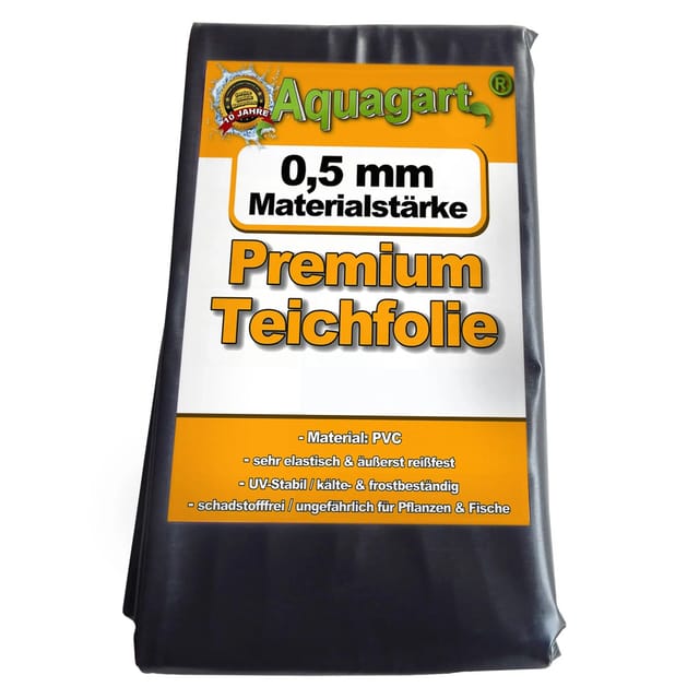 Aquagart Teichfolie PVC 9m x 6m 0,5mm Schwarz Folie für den Gartenteich