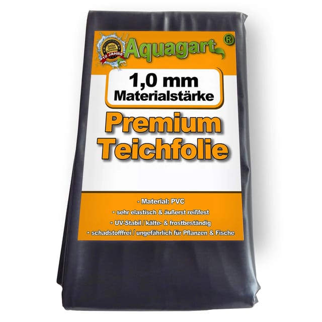 Aquagart Teichfolie PVC 1m x 4m 1,0mm Schwarz Folie für den Gartenteich