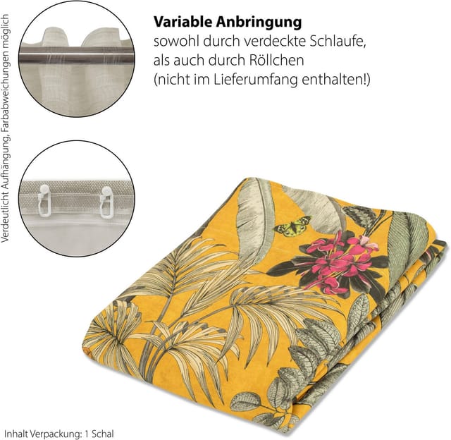 Bricoflor Blickdichter Vorhang mit Verdeckten Schlaufen Kelani Safran