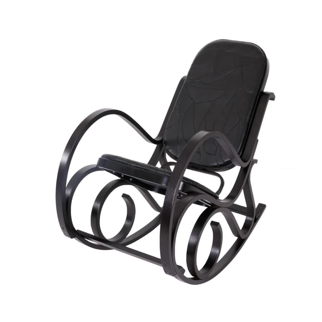 MCW Schaukelstuhl Gallarate Walnuss-Optik Patchworkleder Schwarz