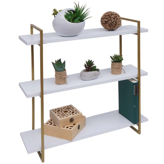 MCW Wandregal K78 60x60x18cm Weiß Metall Gold