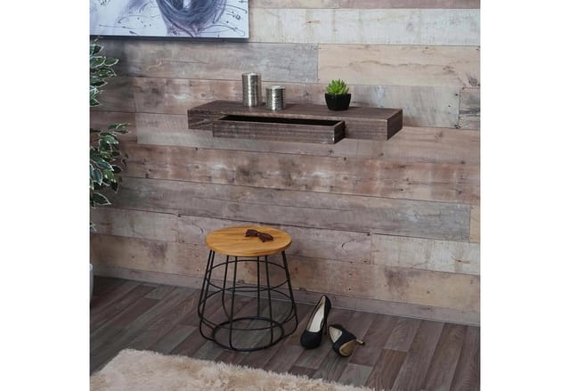 MCW Wandregal H37 Schublade 8x80x25cm Braun Shabby