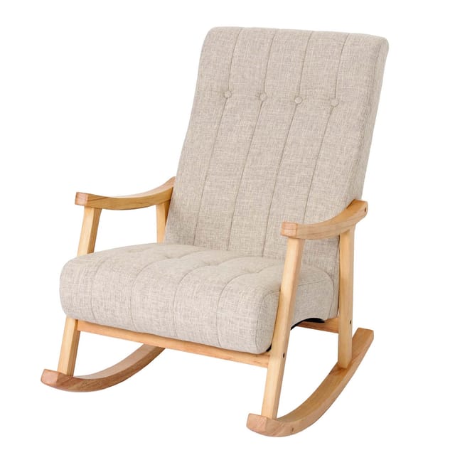 MCW Schaukelstuhl K10 Stoff/Textil Creme Gestell Braun