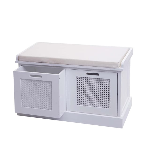 MCW Sitzbank J49 Aufbewahrungsboxen 47x75x40cm Weiß Polster Creme-Weiß