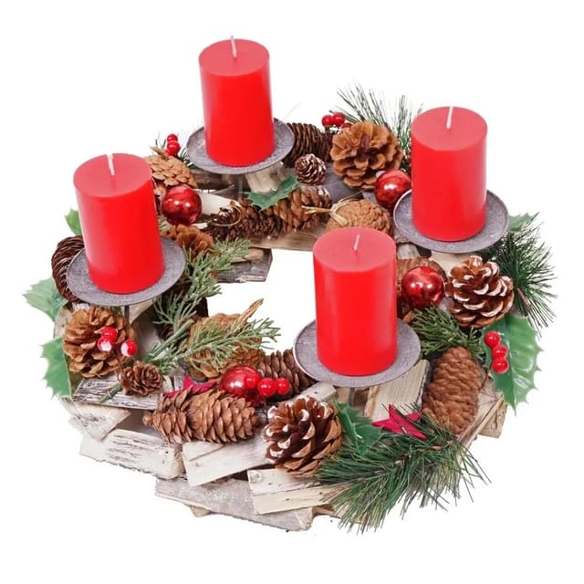 MCW Adventskranz H49 Holz Inkl. 4x Kerzen Rot