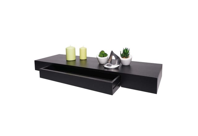 MCW Wandregal H37 Schublade 8x80x25cm Schwarz