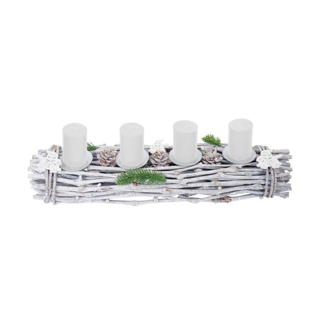 MCW Adventskranz Länglich Holz 60x16x9cm mit Kerzen Weiß