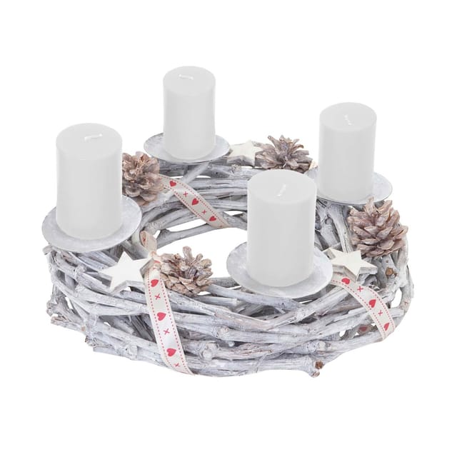 MCW Adventskranz Holz Ø 30cm mit Kerzen Weiß