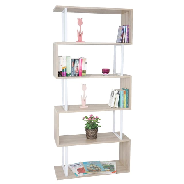 MCW Bücherregal A27 5 Ebenen Eiche-Optik Metall Weiß