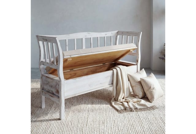 MCW Sitzbank H207 Staufach Shabby-Look Weiß Shabby