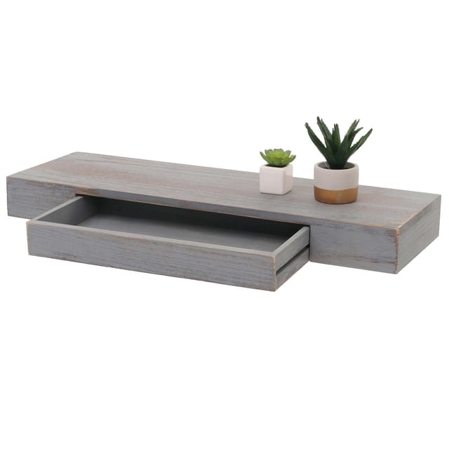 MCW Wandregal H37 Schublade 8x80x25cm Grau Shabby