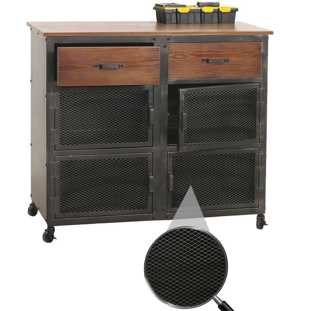 MCW Werkstattwagen N28 2 Schubladen 90x100x40cm Schwarz Braun