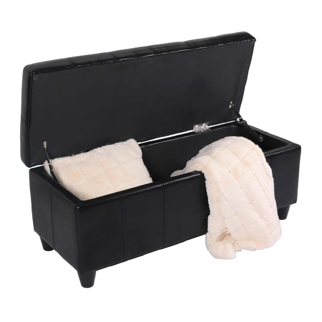 MCW Sitzbank mit Aufbewahrung Arezzo LEDER 112x45x45cm Schwarz