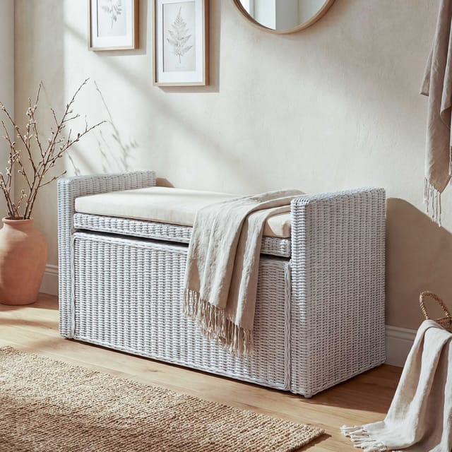 MCW Sitzbank Genua Rattan Staufach Weiß