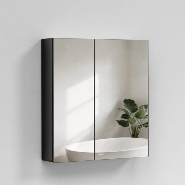 Emke Spiegelschränke Schwarz 75x65cm Badezimmerschränke 2-Türig für Badezimmer Waschtisch