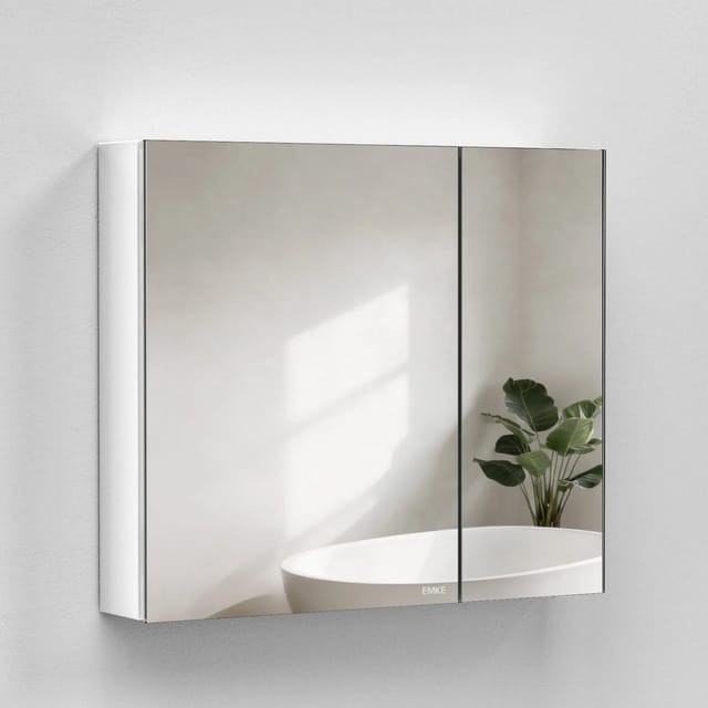 Emke Spiegelschränke Weiß 85x65cm Badezimmerschränke 2-Türig für Badezimmer Waschtisch