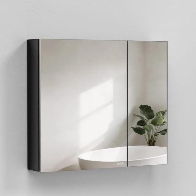 Emke Spiegelschränke Schwarz 85x65cm Badezimmerschränke 2-Türig für Badezimmer Waschtisch