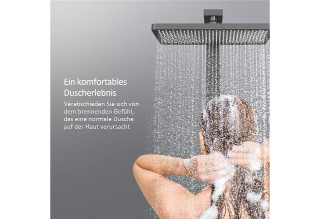 Emke Duschsystem mit Thermostat Duschset Handbrause mit 3 Strahlstärken Regendusche Mattschwarz