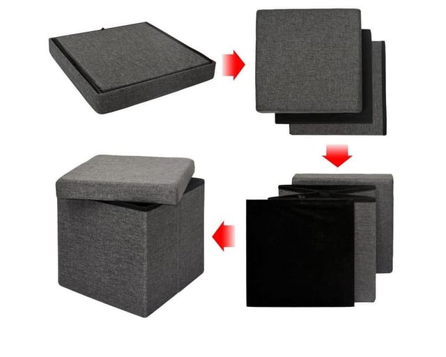 DuneDesign Faltbarer Sitzwürfel 38 x 38 x 38 cm mit Stauraum Dunkelgrau