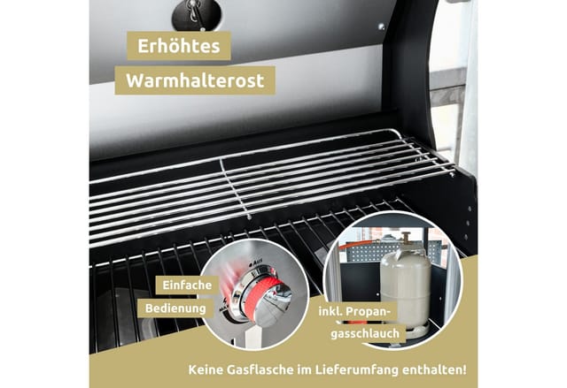 deluxe4home Grillwagen Gasgrill mit Deckel 3 Plus 1 Seitenbrenner Thermometer