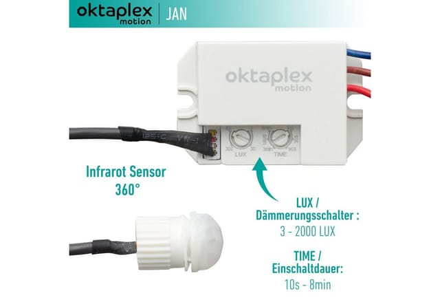 Oktaplex Jan Einbau Bewegungsmelder 2er Set 360° Klein IP65/IP20 8m 230V