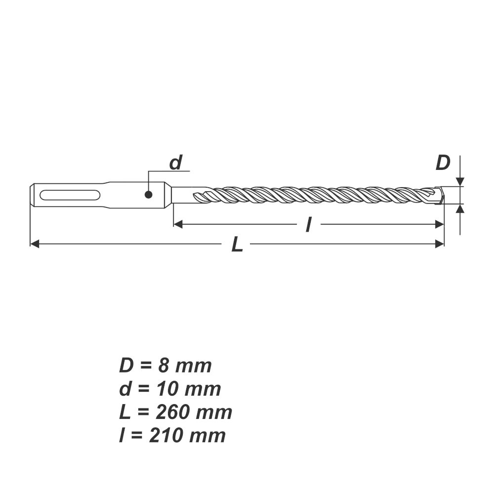 SDS-Plus Bohrer Ø 8 x 260 mm Bohren mit Schlag Zubehör für Schlagbohrmaschine