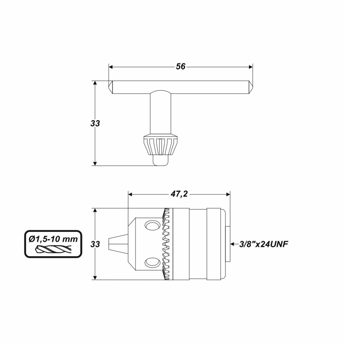 10 mm 3/8" x 24 UNF Zahnkranzbohrfutter Bohrfutter für Schlagbohrer Bohrmaschine