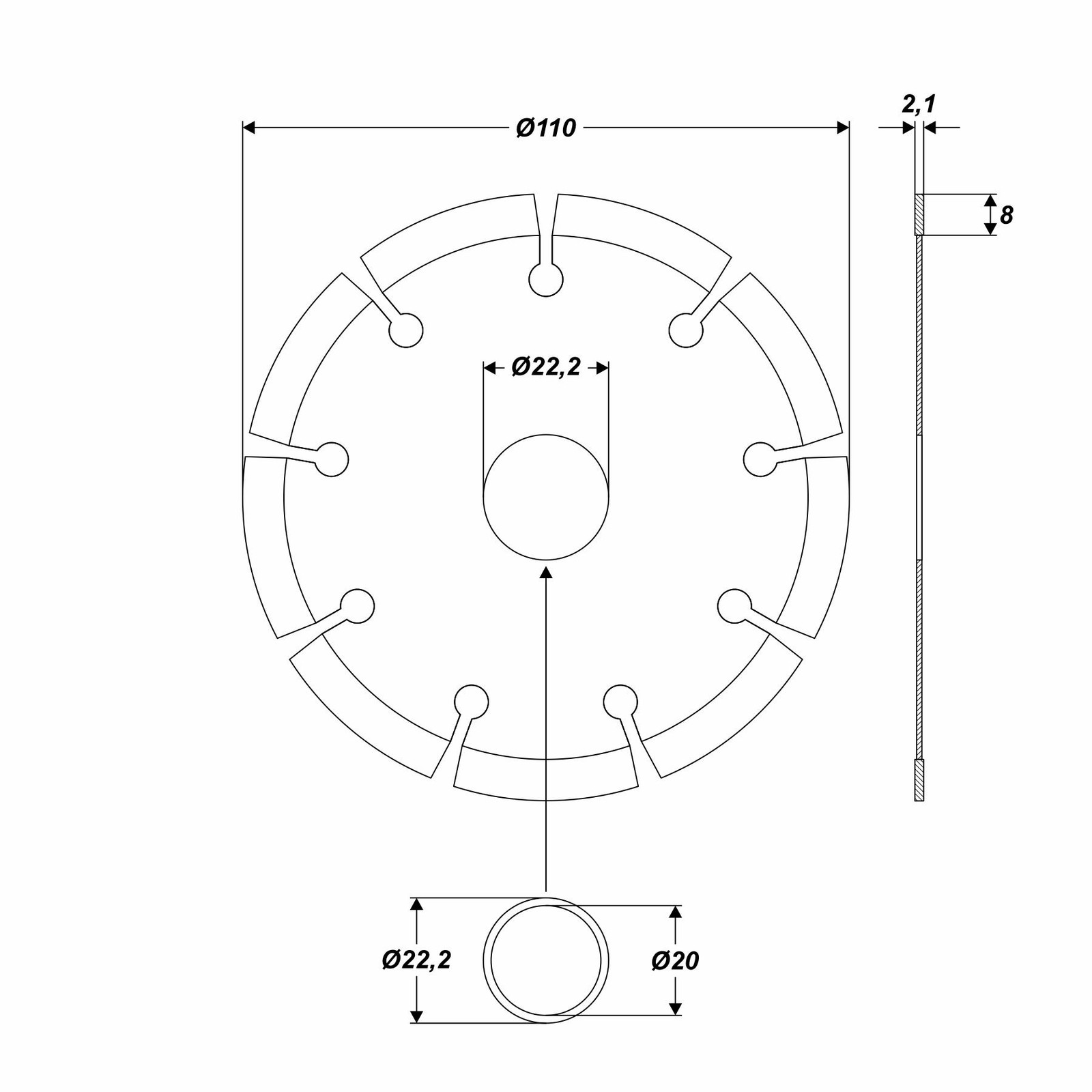 Diamanttrennscheibe 110mm Universal für Beton Ziegel Stein Winkelschleifer