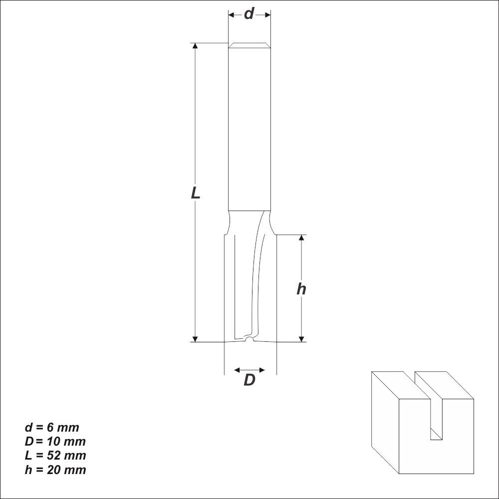 HM Nutfräser Schaft 6 mm Fräsbreite 20 mm Ø 10 mm für Holzbearbeitung Oberfräser