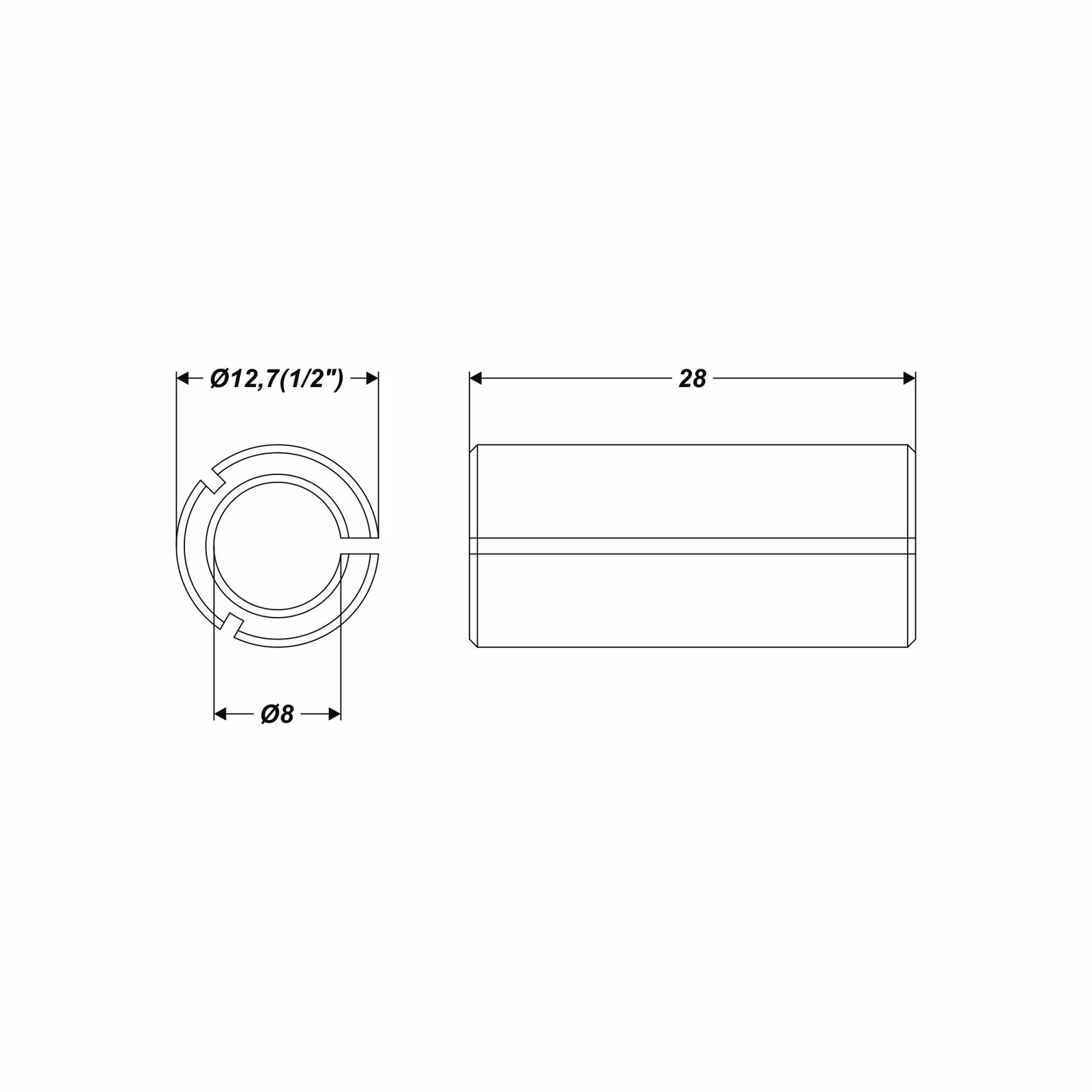Reduzierhülse für Oberfräse Stabschleifer Ø 12,7 mm (1/2")/ Ø 8 mm Reduzierstück