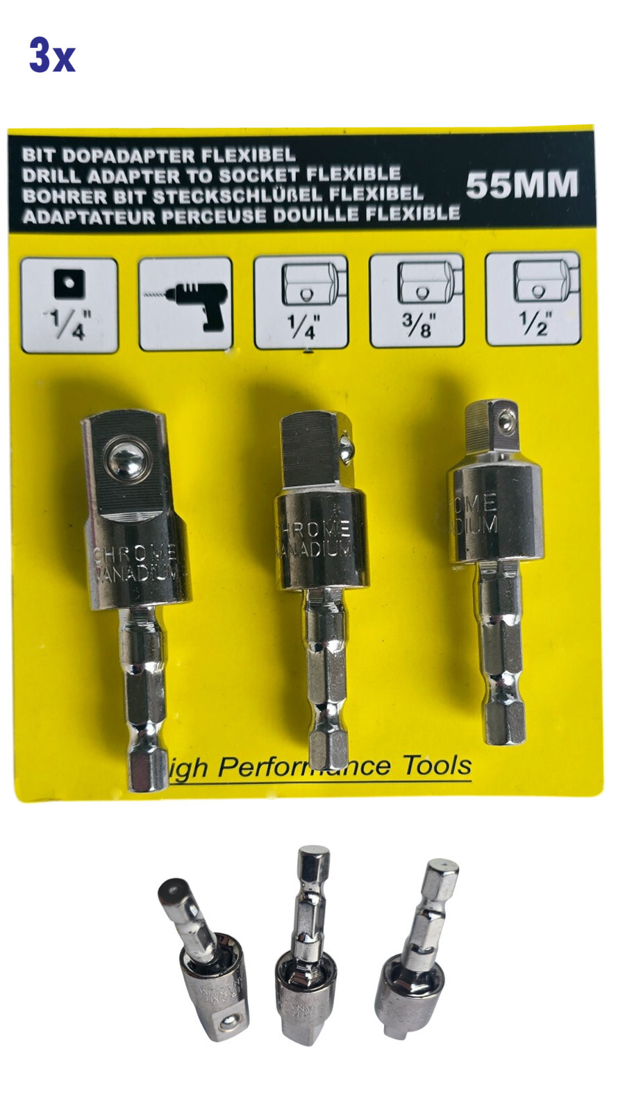 3x Stecknuss Adapter Set 1/4" 3/8" 1/2" Steckschlüssel Bit Nuss Bohrmaschine Bild 7