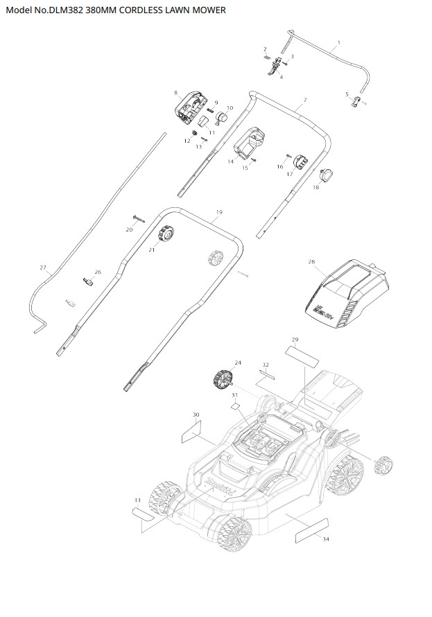 MAKITA® Rändelschraube Schraube M8x38 für Akku-Rasenmäher DLM382, DLM431, DLM432 Bild 3