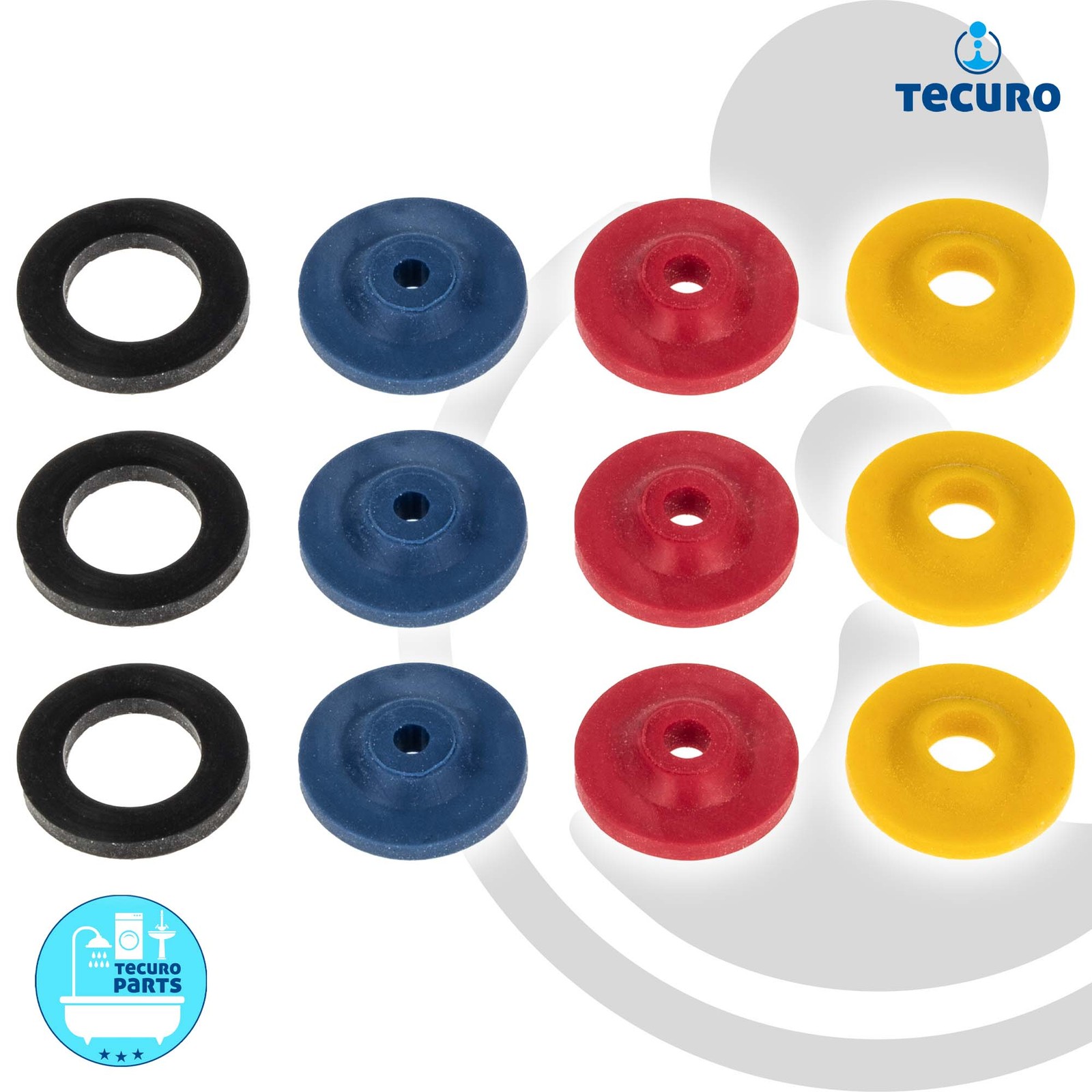 tecuro 12-teiliges Wasser-Spar-Set für Brauseschlauch/Duschkopf - blau rot gelb