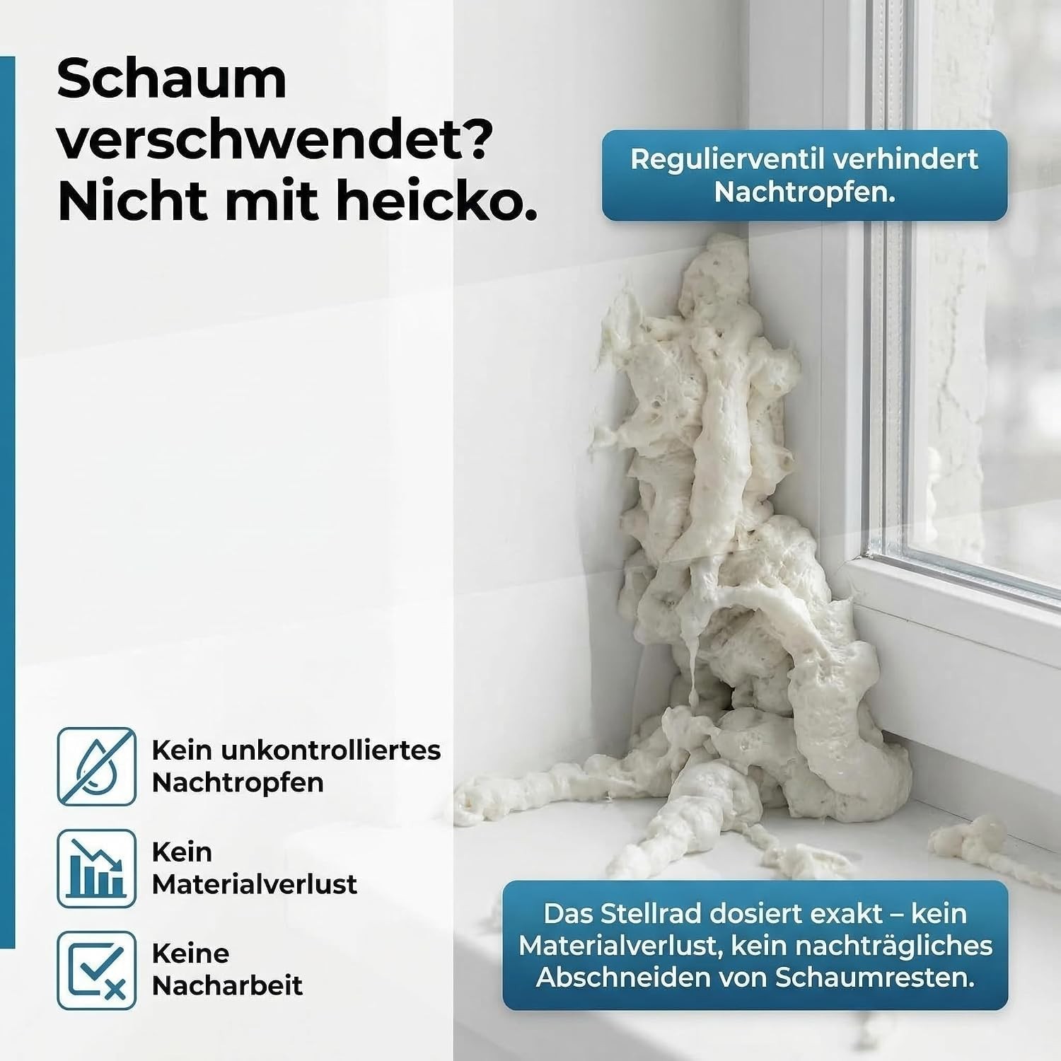 heicko Eco-Line PU Schaumpistole Bauschaumpistole 1K Edelstahl-Nadel Stellrad Bild 7