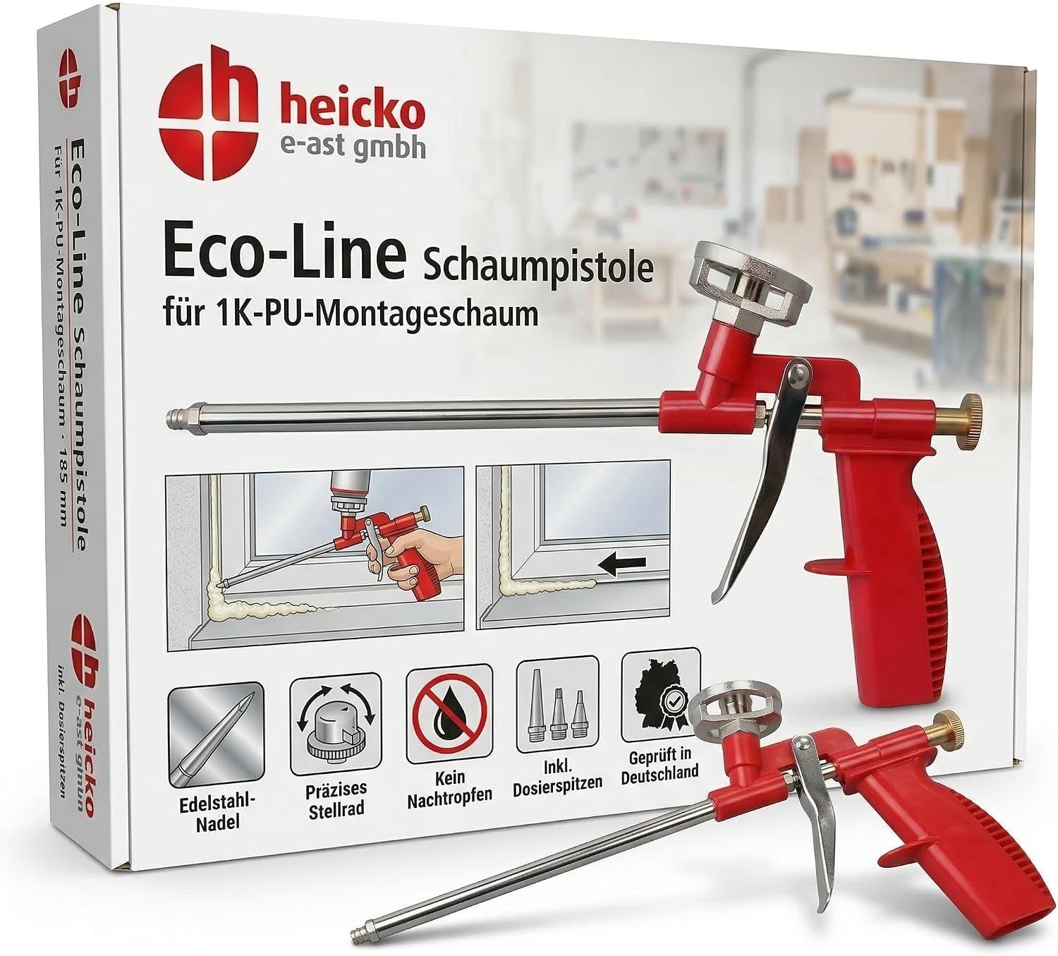 heicko Eco-Line PU Schaumpistole Bauschaumpistole 1K Edelstahl-Nadel Stellrad Bild 9