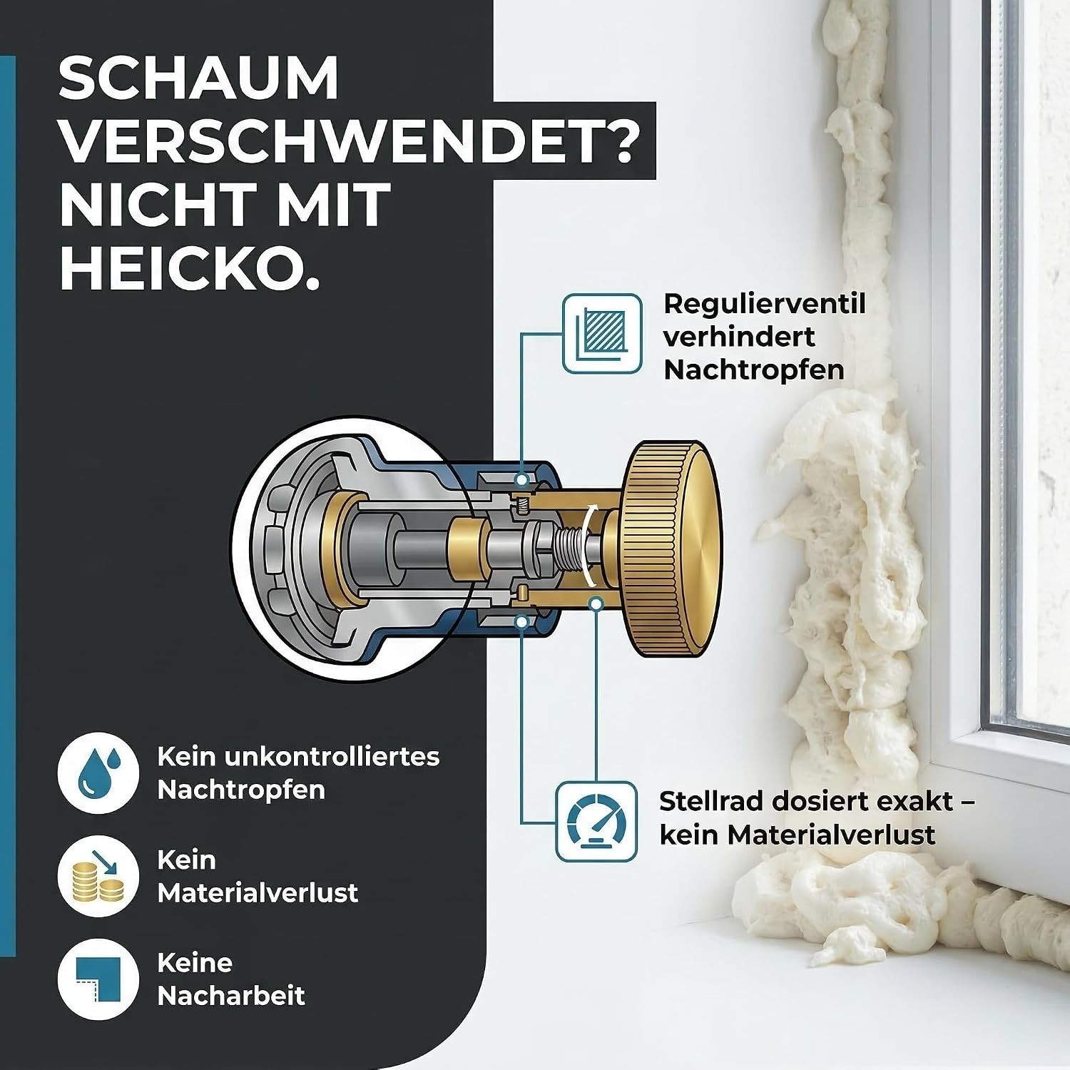 heicko Eco-Line PU Schaumpistole Bauschaumpistole 1K Edelstahl-Nadel Stellrad Bild 10