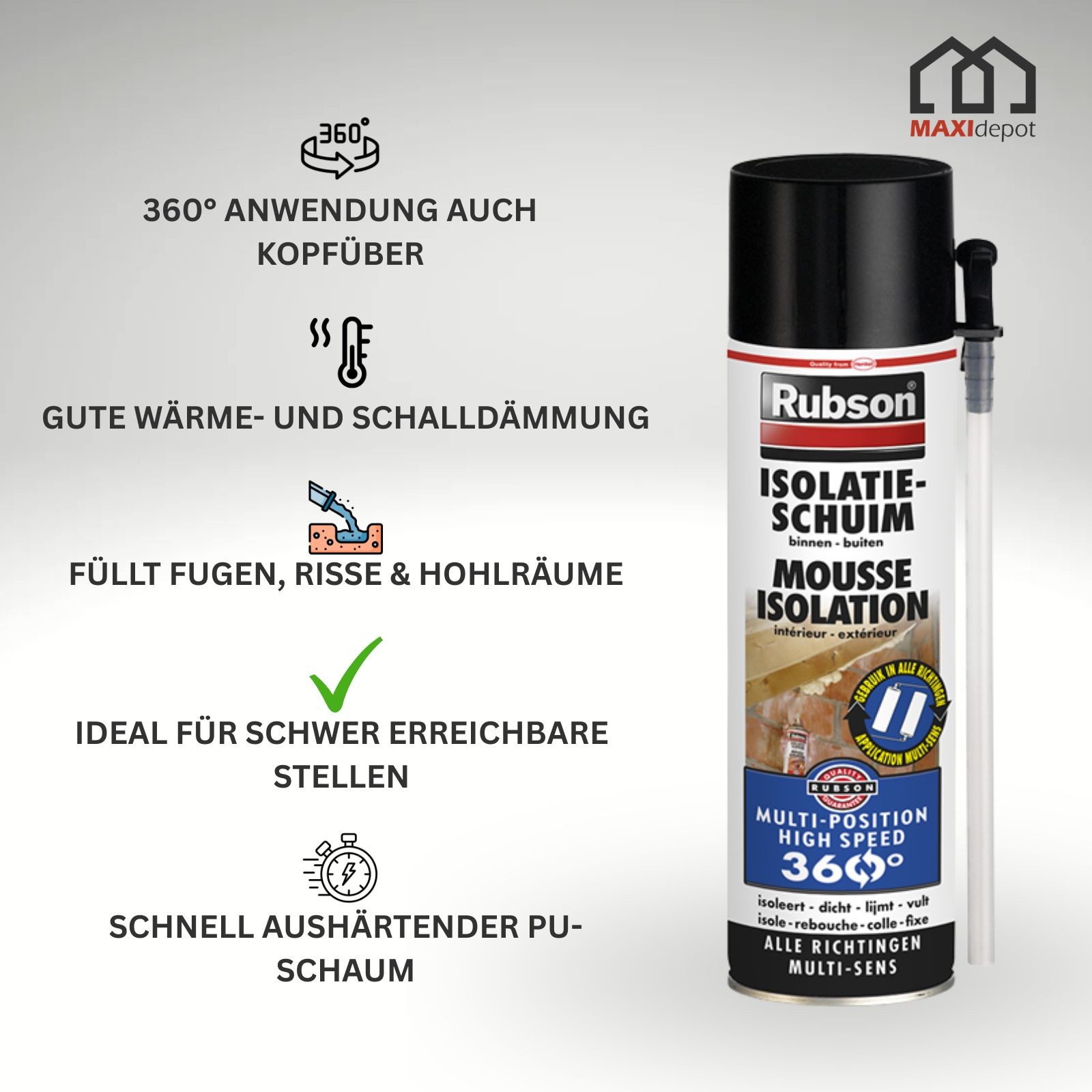 Rubson Multi-Position High Speed PU Schaum 500 ml Bauschaum für Fugen Hohlräume