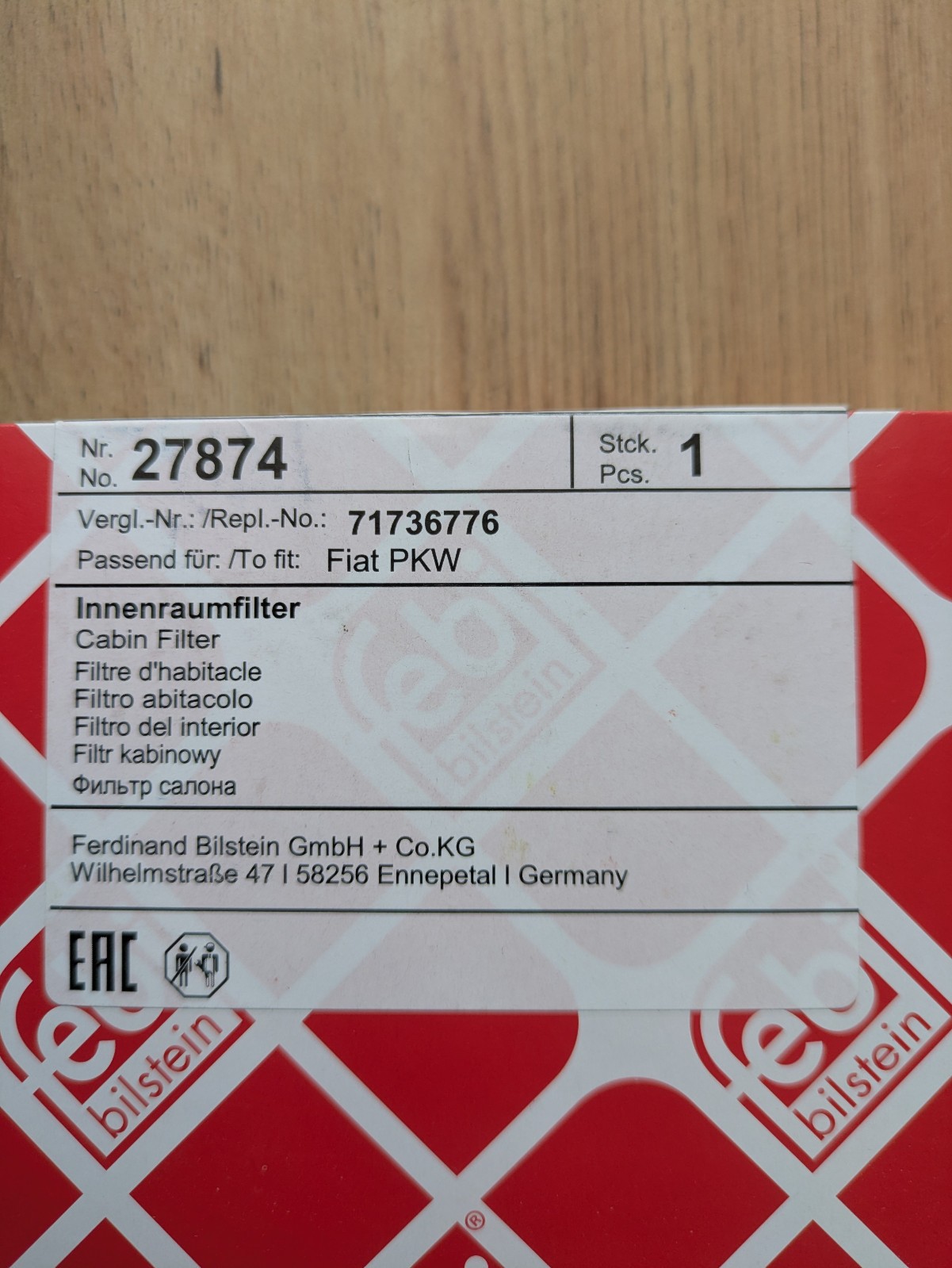 FEBI 27874 Innenraumfilter Filter Pollenfilter für LANCIA FIAT KIA Pollenfilte