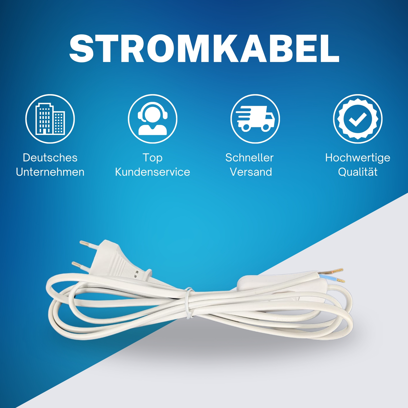 2m Euro Netzkabel Stromkabel mit Stecker und Schalter Typ C offenes ende Bild 2