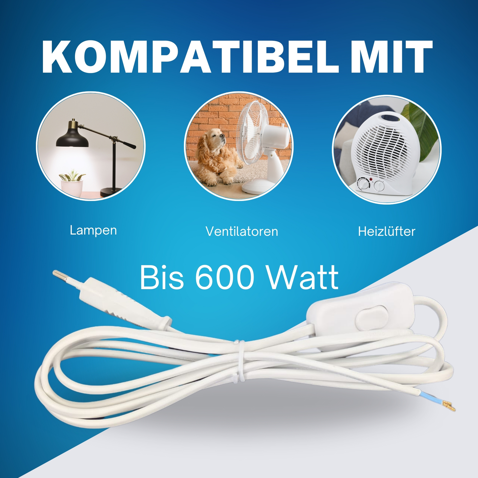 2m Euro Netzkabel Stromkabel mit Stecker und Schalter Typ C offenes ende Bild 5