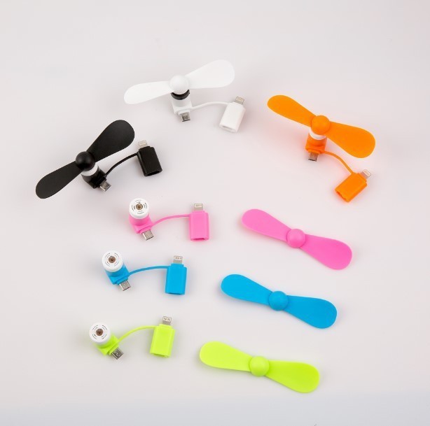 PRECORN Mini Ventilator kompatibel mit iPhone 15+ Android USB-C MicroUSB Schwarz