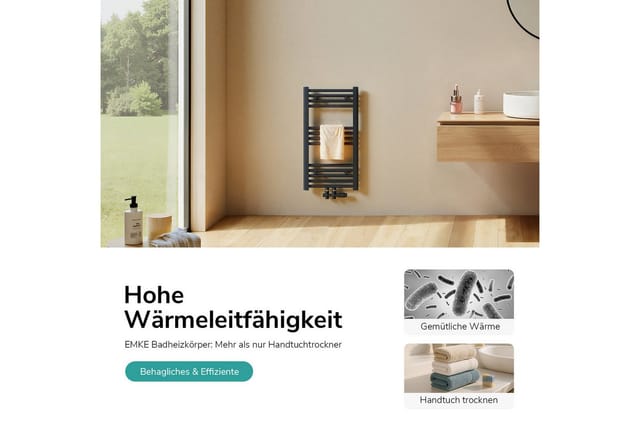 Emke Badheizkörper Handtuchwärmer 75x40cm 244W Anthrazit Handtuchtrockner