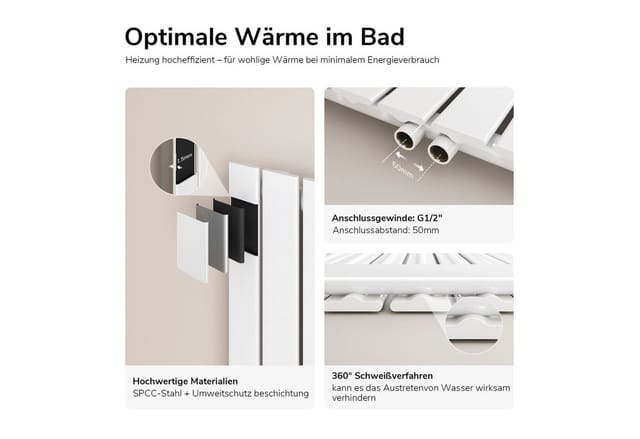 Emke Heizkörper 160x46cm 850W Flach Heizkörper Weiß Design Paneelheizkörper Vertikal Einlagig