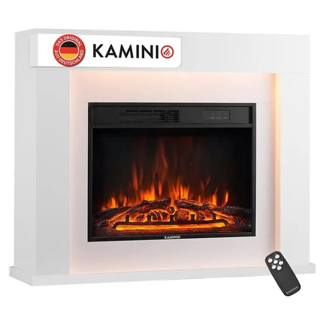 Kaminio Elektrokamin Matti Standkamin Heizung 3D-Flammeneffekt Ambilight Weiß