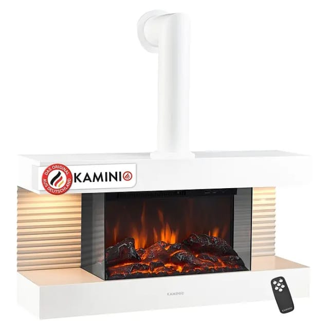Kaminio Elektrokamin Liz Wandkamin Heizung 3D-Flammeneffekt Ambilight Rohr Weiß