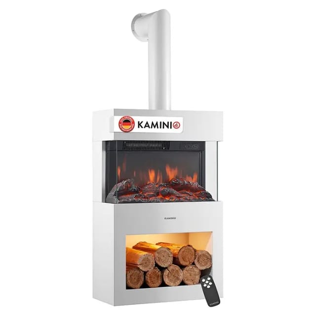 Kaminio Elektrokamin Henri Kaminofen Heizung 3D-Flammeneffekt Rohr Weiß