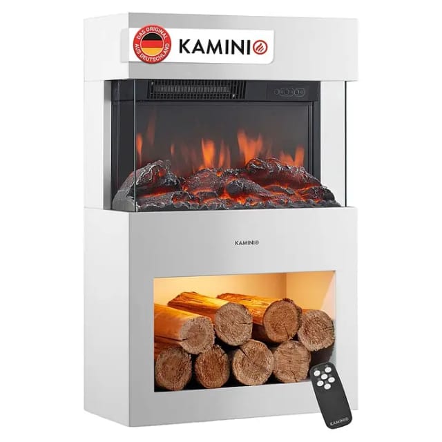 Kaminio Elektrokamin Henri Kaminofen Heizung 3D-Flammeneffekt Holzfach Weiß