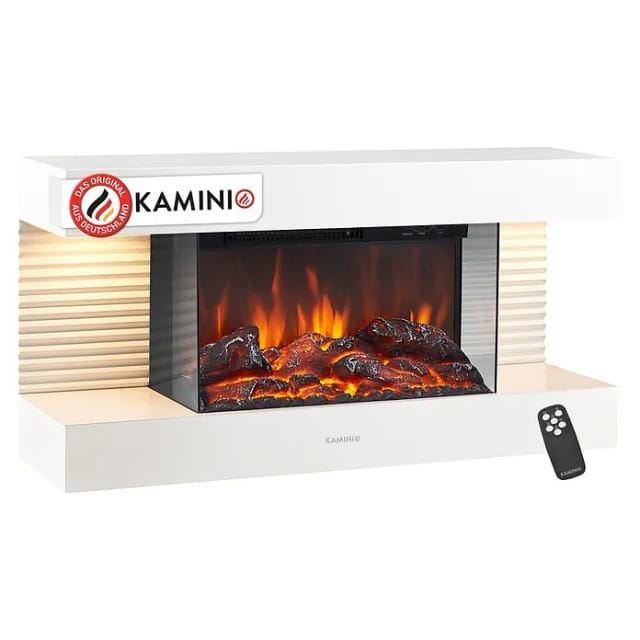 Kaminio Elektrokamin Liz Wandkamin Heizung 3D-Flammeneffekt Ambilight Weiß