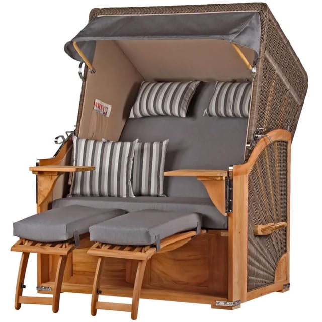 bene,iving Strandkorb Komplettset Schaalsee Teak PE grau Modell 544