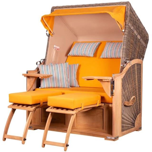 bene,iving Strandkorb Komplettset Schaalsee Teak PE grau Modell 586